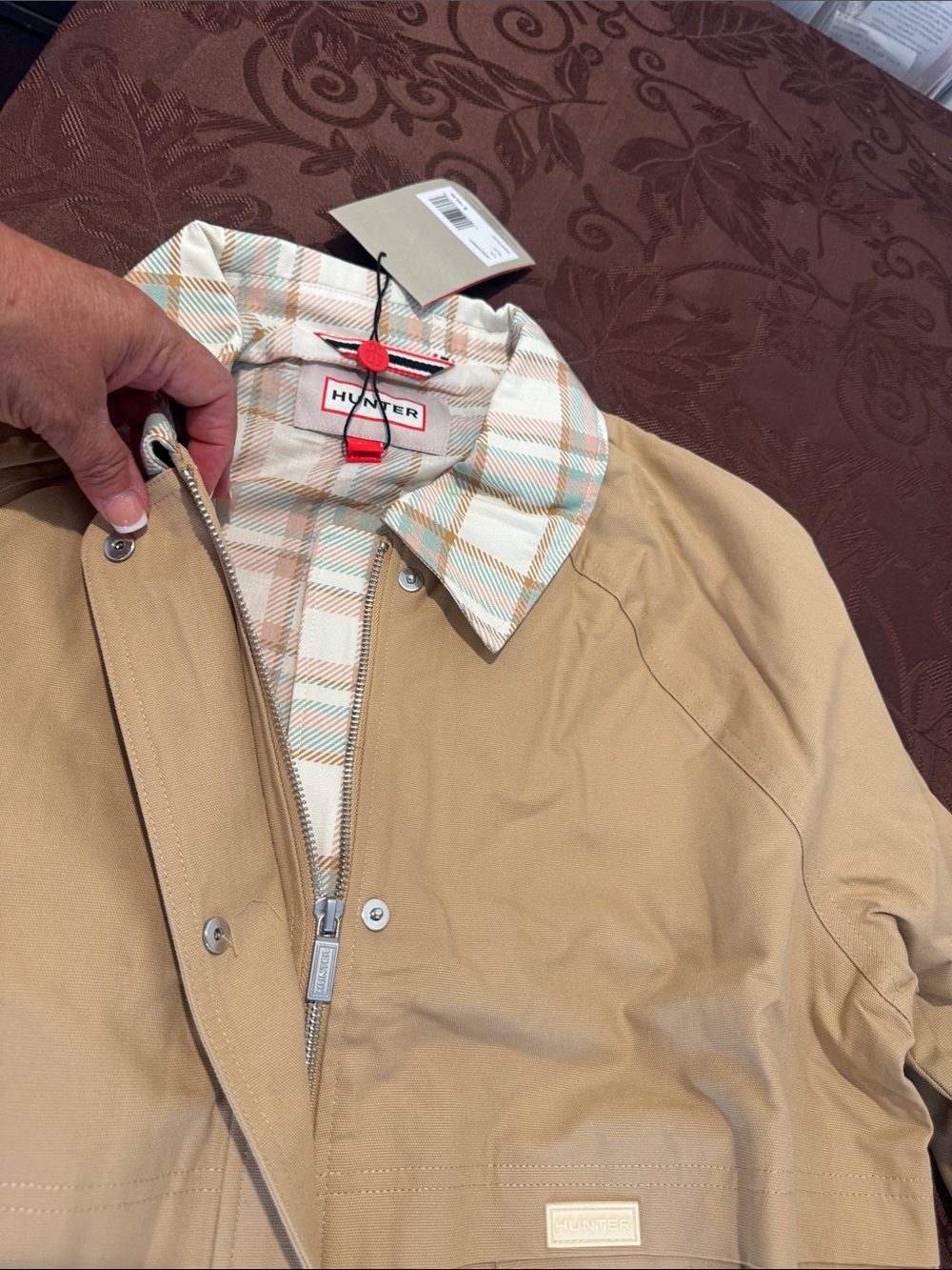 Hunter Tan Utility Jacket with Plaid Trim NWT - Picture 10 of 15